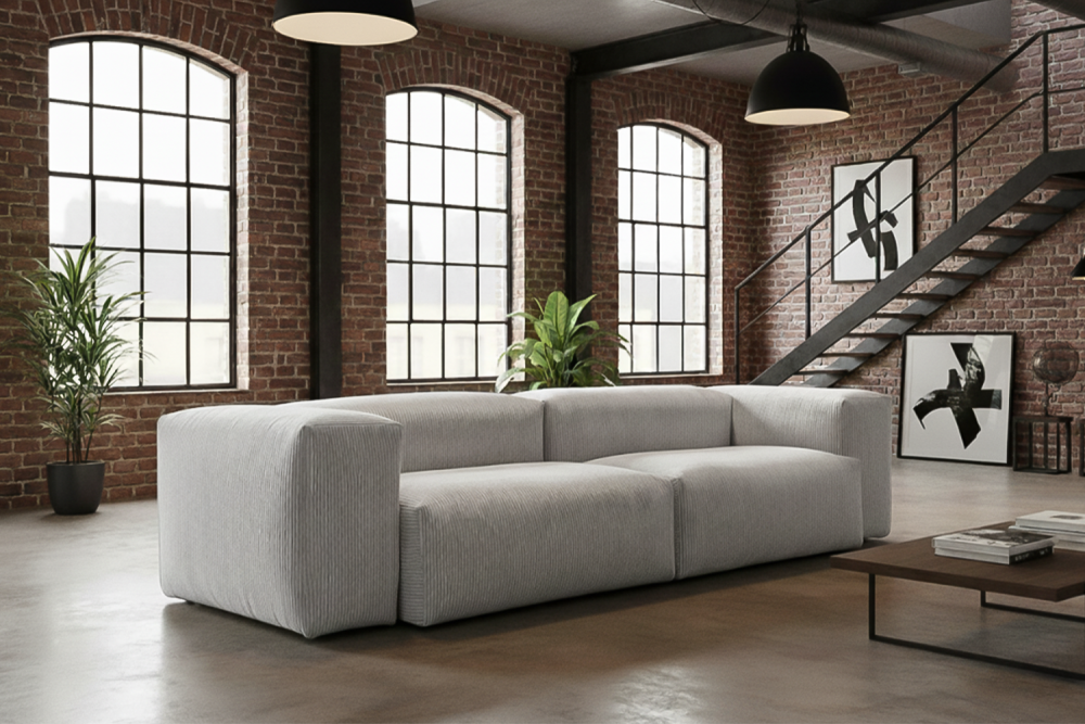 KAWOLA Sofa CELESTE 4-Sitzer Cord hellgrau