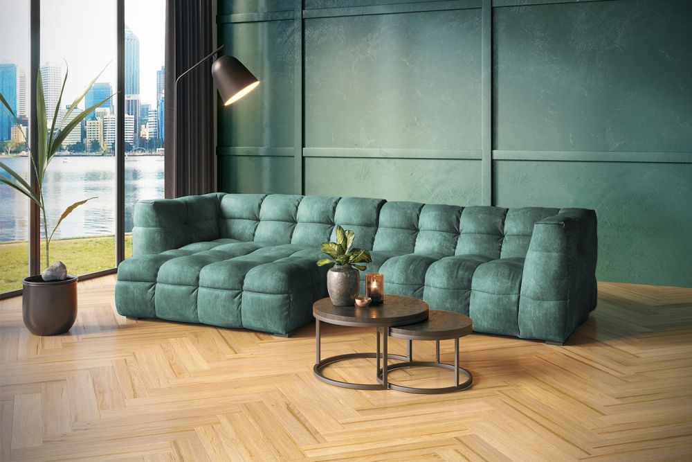 KAWOLA Sofa ROSARIO Ecksofa Velvet petrol Recamiere links