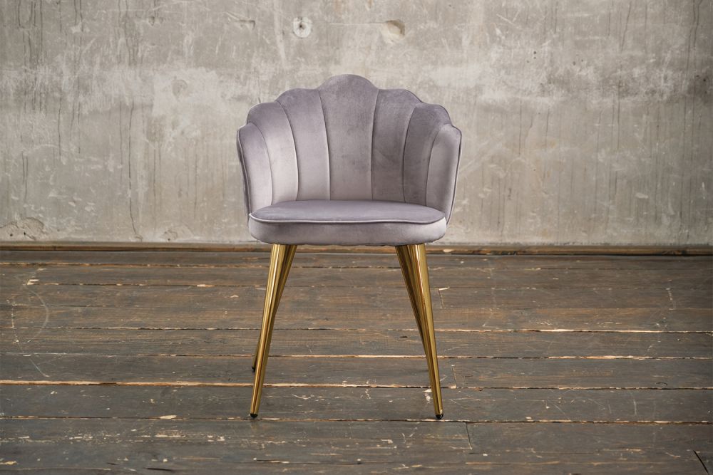 B-Ware_ KAWOLA Stuhl SALLY Esszimmerstuhl Velvet silber Fuß gold
