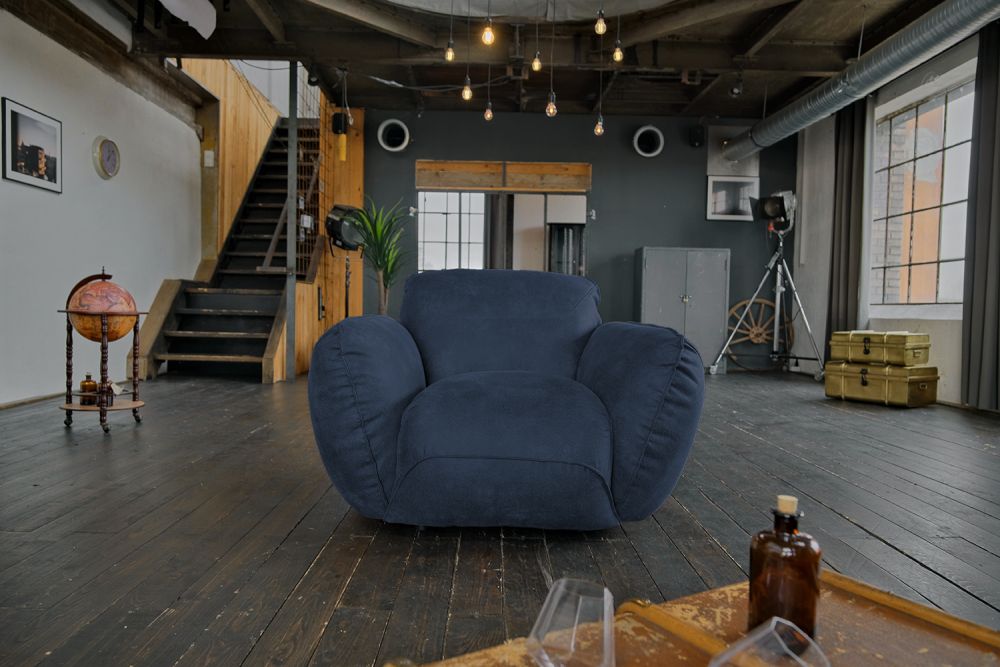 KAWOLA Sessel DAVITO Lederimitat im Vintagelook dunkelblau