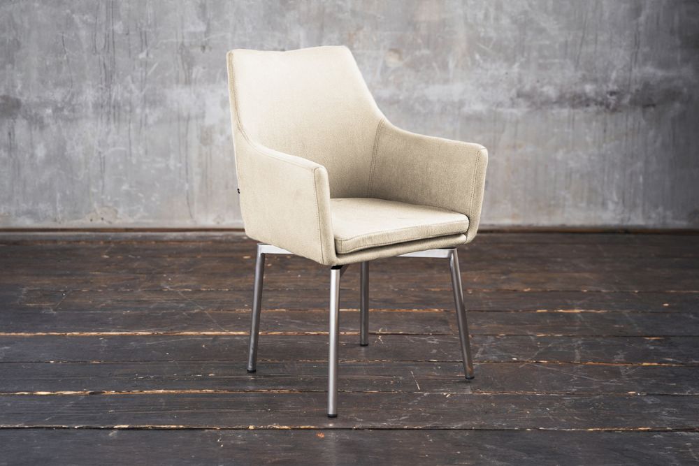 B-Ware KAWOLA Stuhl Cali Sessel Microfaser Esszimmerstuhl creme Füße Edelstahl