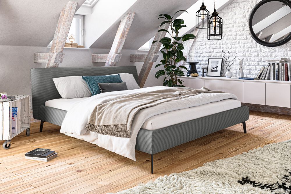 KAWOLA Bett VALERIE Polsterbett Cord grau