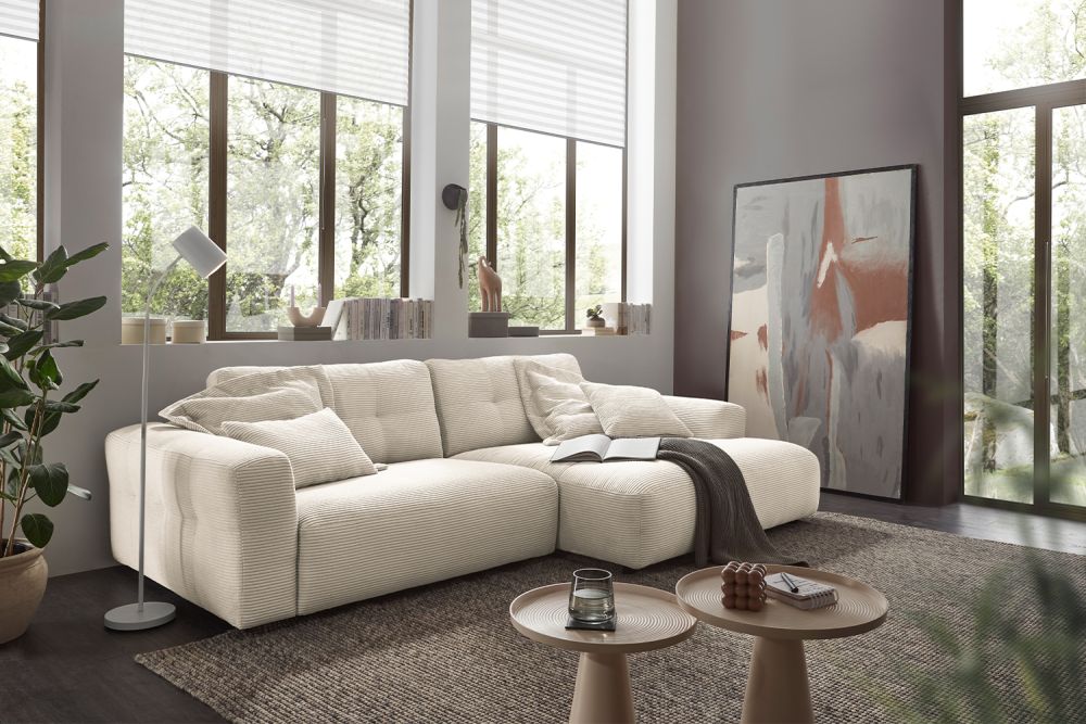 KAWOLA Sofa MIKA Ecksofa Cord cremeweiß