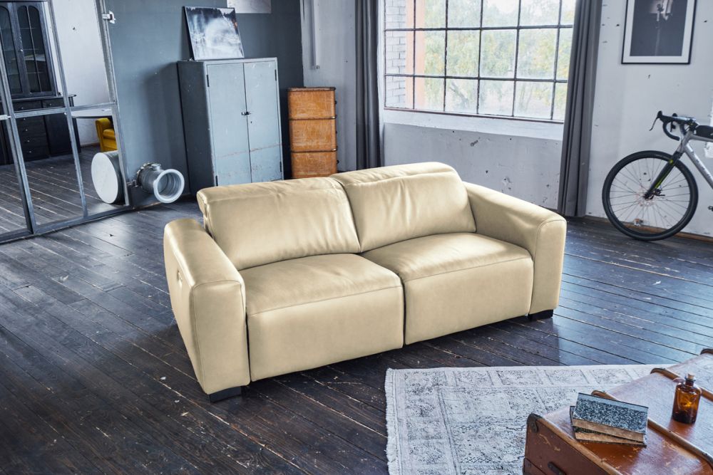 KAWOLA Sofa FINN 3-Sitzer mit Relaxfunktion Leder cremeweiß