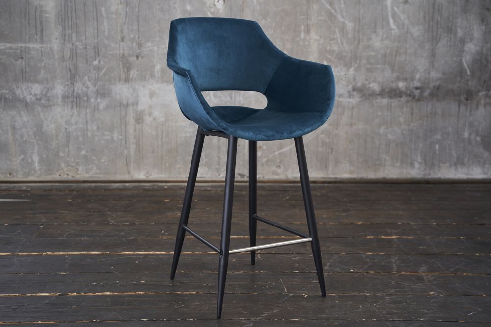 B-Ware KAWOLA Thekenhocker ZAJA Barstuhl Sitzhöhe 65 cm Velvet petrol