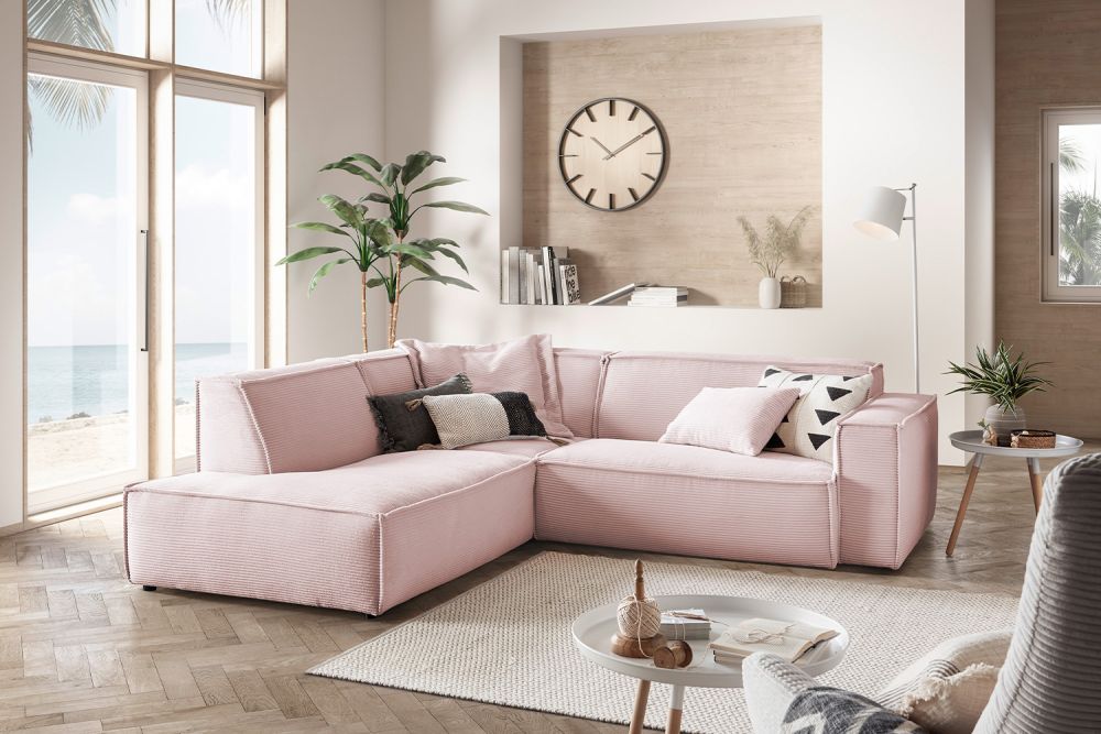 KAWOLA Sofa SAMU Ecksofa Cord rosa