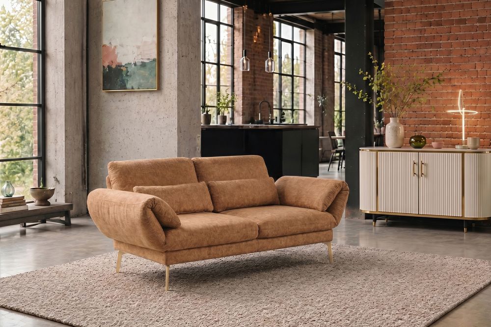 KAWOLA Funktionssofa HOLLY 2-Sitzer Stoff cognac