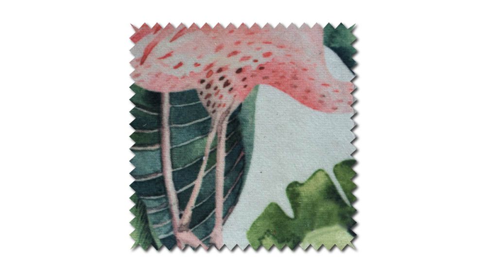 KAWOLA Stoffmuster Velvet Flamingo 10x10cm