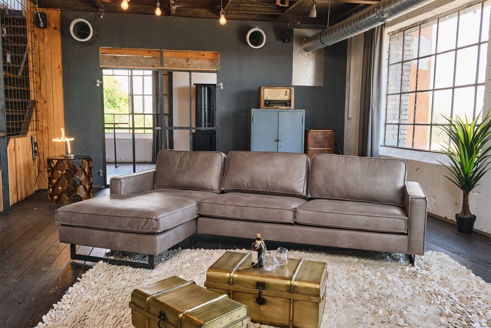 KAWOLA Ecksofa VILNIUS 3-Sitzer mit Longchair Lederfaserstoff anthrazit