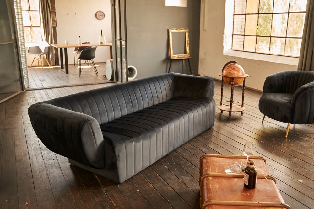 B-Ware KAWOLA Sofa NORLO 3-Sitzer Stoff velvet schwarz