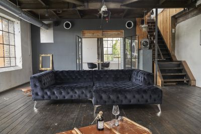 KAWOLA Sofa NARLA Ecksofa Chesterfield Velvet schwarz rechts