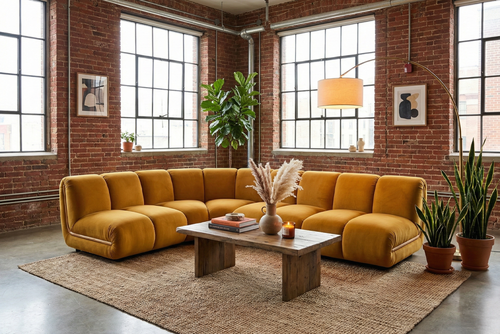 KAWOLA Modulsofa LAYLA Ecksofa 4 Module Velvet gelb