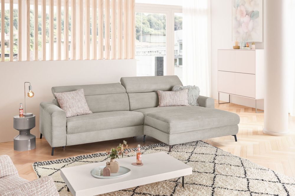 KAWOLA Sofa LAISKA Ecksofa Cord steingrau
