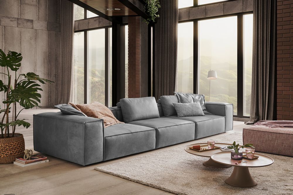 KAWOLA Sofa CARMO 4-Sitzer Leder grau