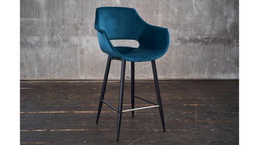 B-Ware KAWOLA Barhocker ZAJA Barstuhl Sitzhöhe 76 cm Velvet petrol