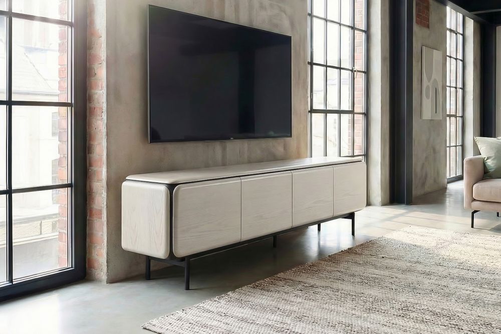 KAWOLA Lowboard AVRIL TV-Board 4 Türen Eiche grau