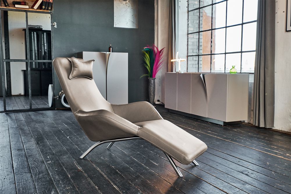 B-Ware KAWOLA Relaxliege CAVAL Leder hellgrau