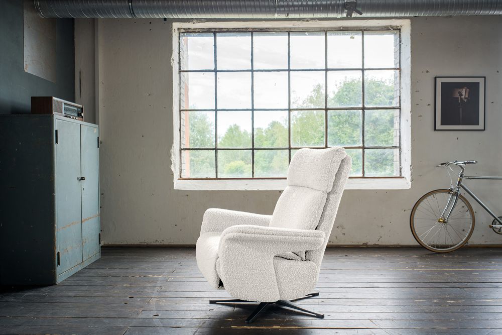 B-Ware KAWOLA Sessel NAMA Relaxsessel drehbar Stoff hellgrau