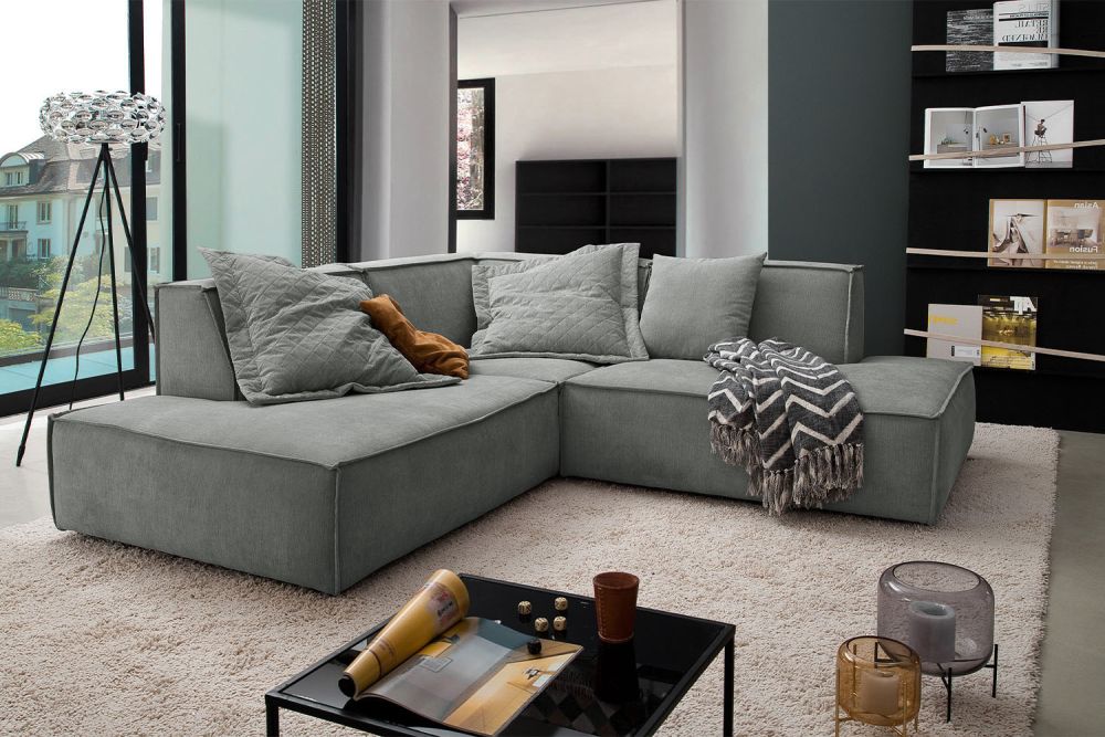 KAWOLA Sofa SAMU Ecksofa Stoff grau