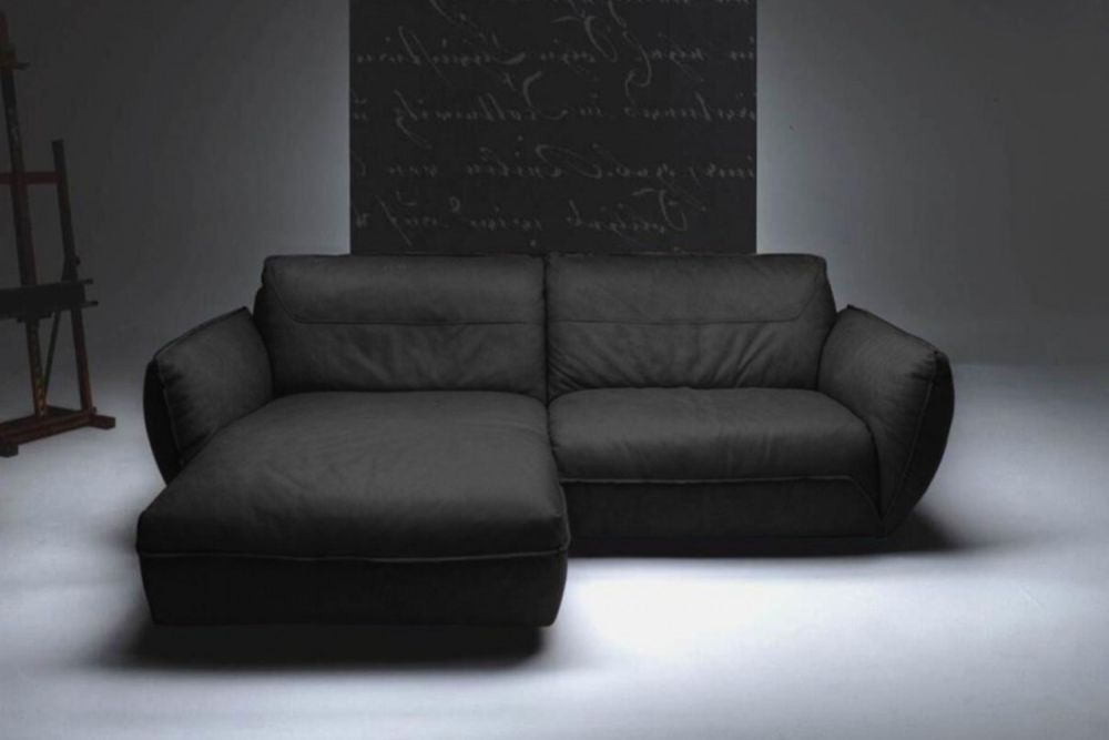 KAWOLA Sofa DAVITO Ecksofa Leder schwarz Recamiere links