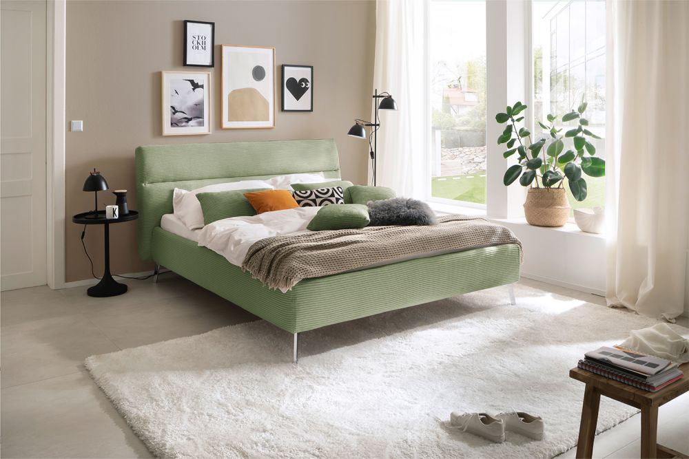 KAWOLA Bett REMO Polsterbett Cord olivgrün