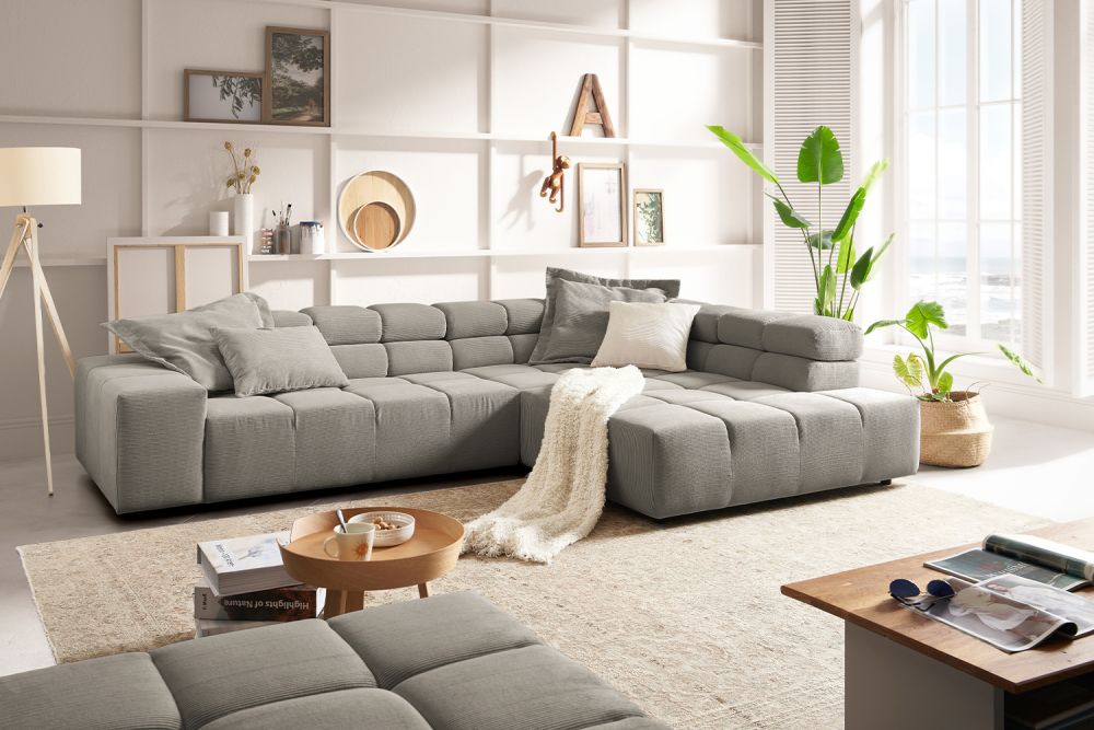 KAWOLA Sofa NEVADA Ecksofa Feincord grau