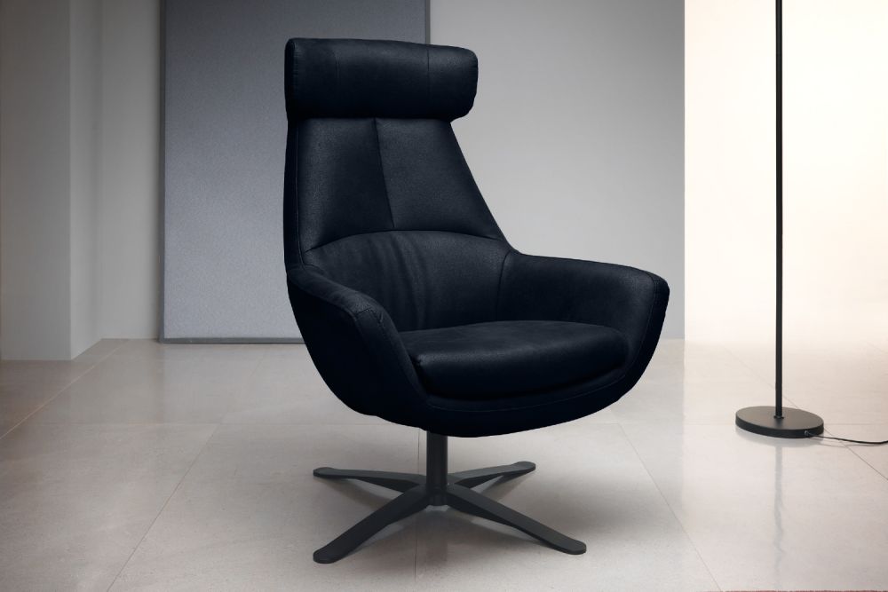 KAWOLA Drehsessel BALTIC XL Sessel Lederimitat im Vintagelook dunkelblau