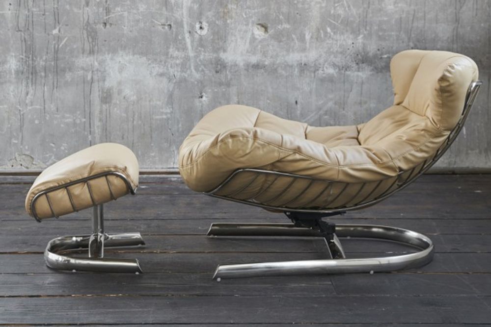 KAWOLA Relaxsessel ROWE Sessel Leder creme (B/H/T) 87x80x110cm inklusive Hocker