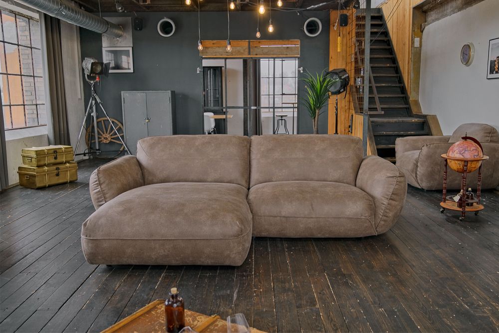 B-Ware KAWOLA Sofa DAVITO Ecksofa Lederimitat im Vintagelook braun Recamiere links