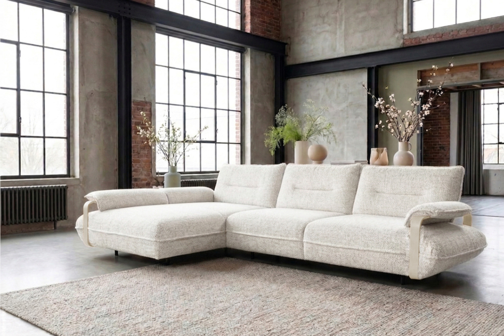 KAWOLA Ecksofa ANISSA Stoff cremeweiß manuelle Rückenverstellung