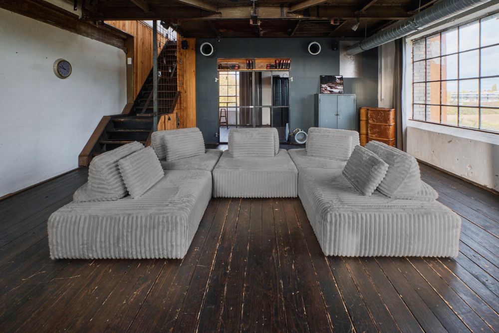 KAWOLA Modulsofa WIOLO SOFT 5 Module 5 Rückenkissen Weicher Breitcord grau