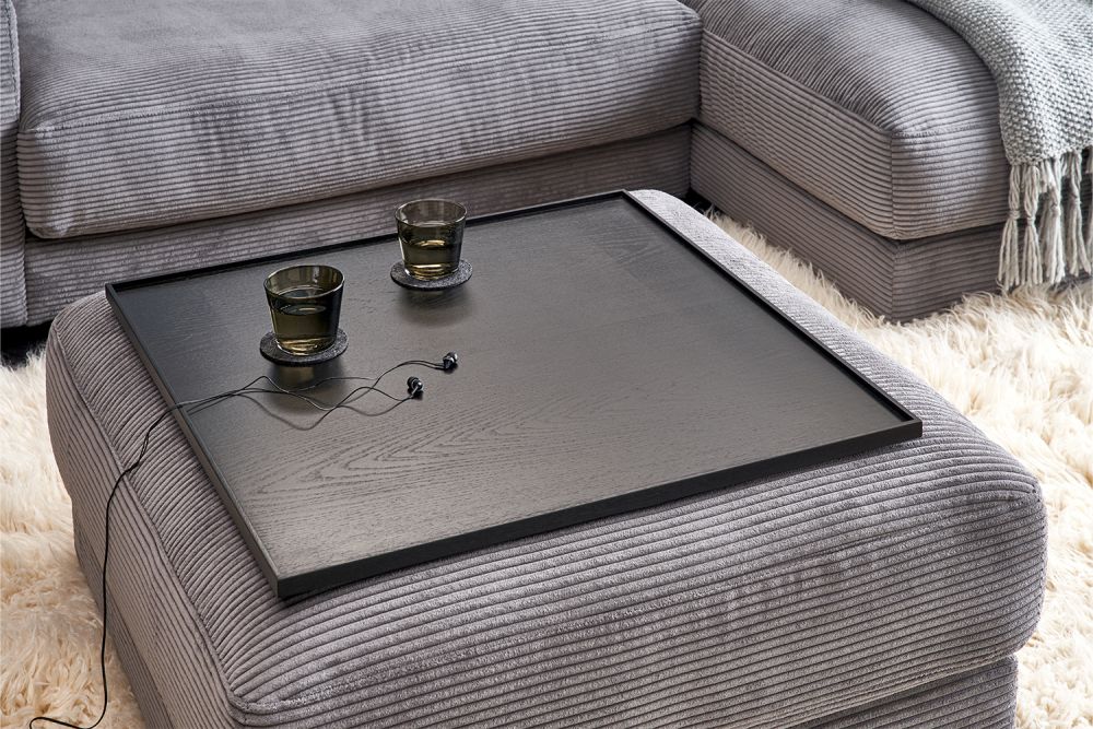 KAWOLA Holztablett MADELINE Eiche schwarz groß für Hocker