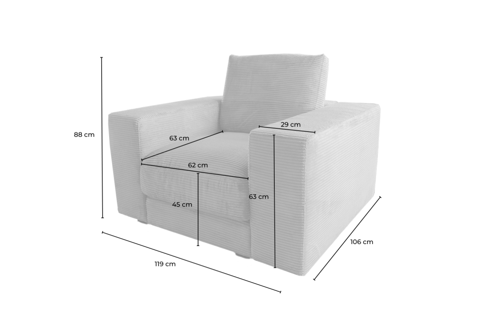 KAWOLA Sessel MADELINE Cord cremeweiß
