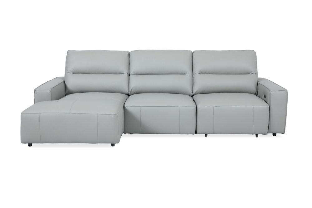 KAWOLA Big Sofa DORI motorischer Sitzvorzug Leder grau