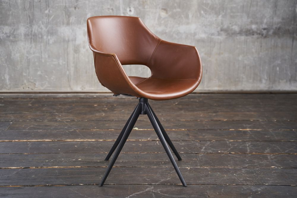 B-Ware KAWOLA Stuhl ZAJA Esszimmerstuhl Kunstleder drehbar Vintage cognac