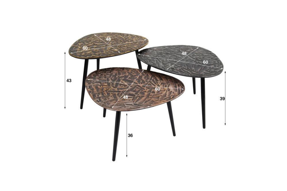KAWOLA Couchtisch YATA Set 3-tlg. Metall schwarz / silber / bronze dreieckig