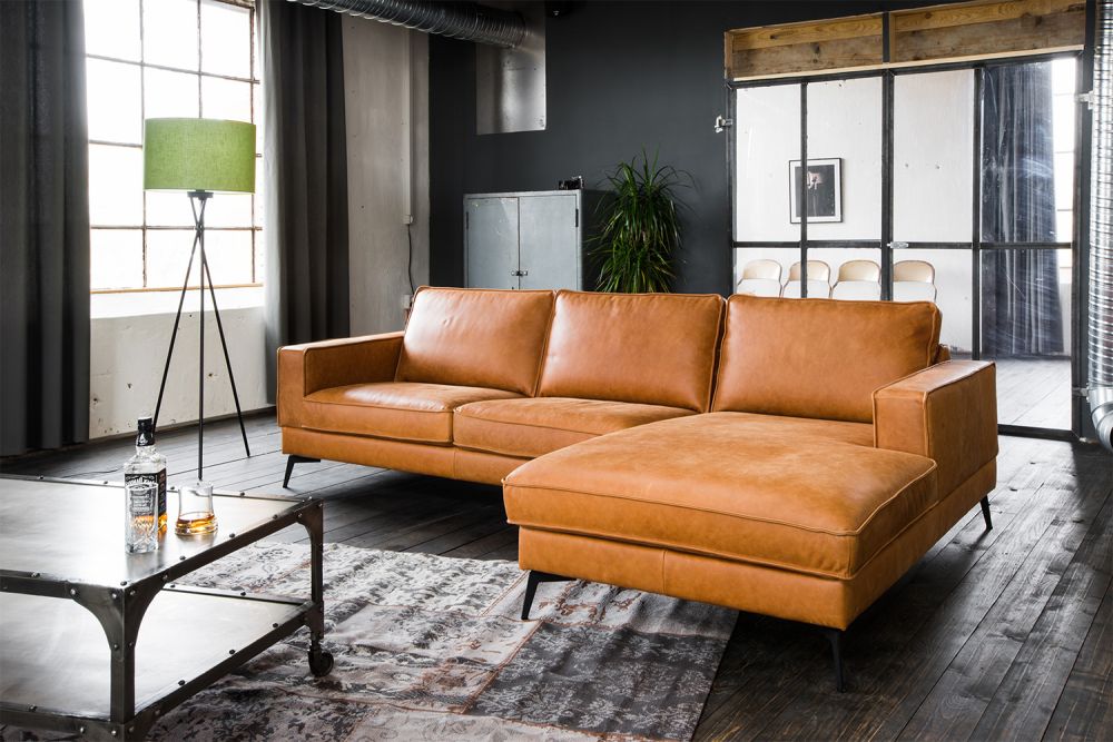 KAWOLA Sofa BLOOM Ecksofa Leder cognac