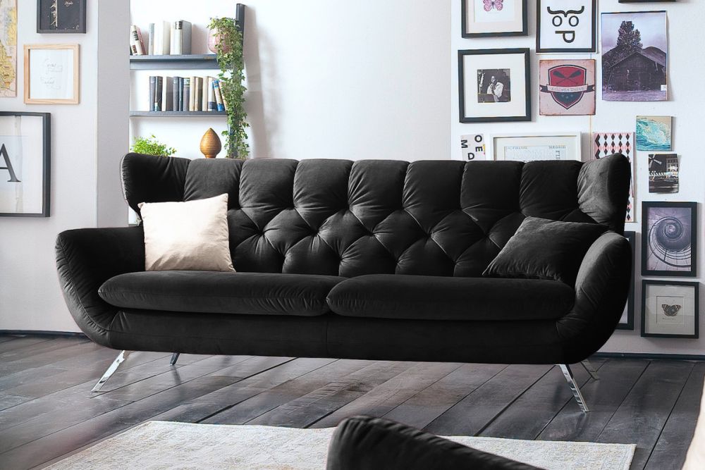 KAWOLA Sofa CHARME Velvet schwarz