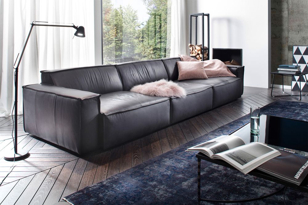 KAWOLA Sofa SAMU Riesensofa Leder dunkelgrau