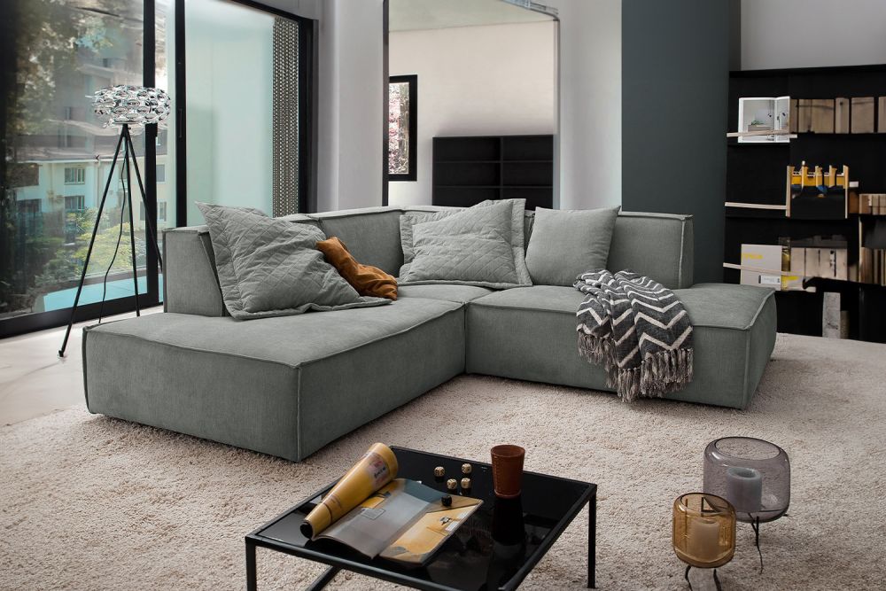 B-Ware KAWOLA Sofa SAMU Ecksofa Stoff grau Recamiere links