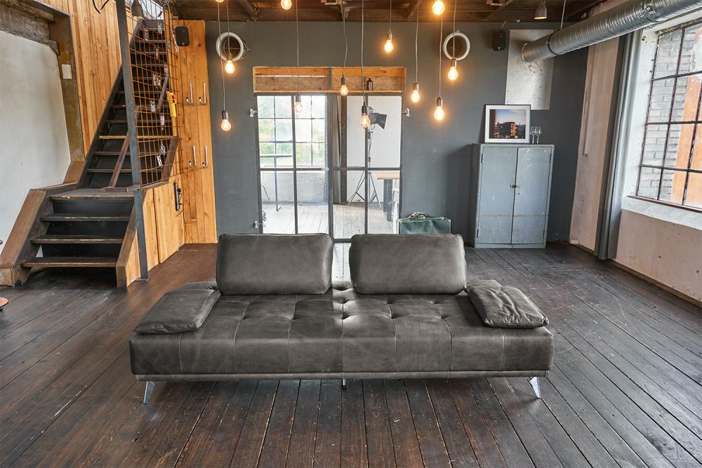 B-Ware KAWOLA Sofa WIOLO Schlafsofa Daybed Leder grau