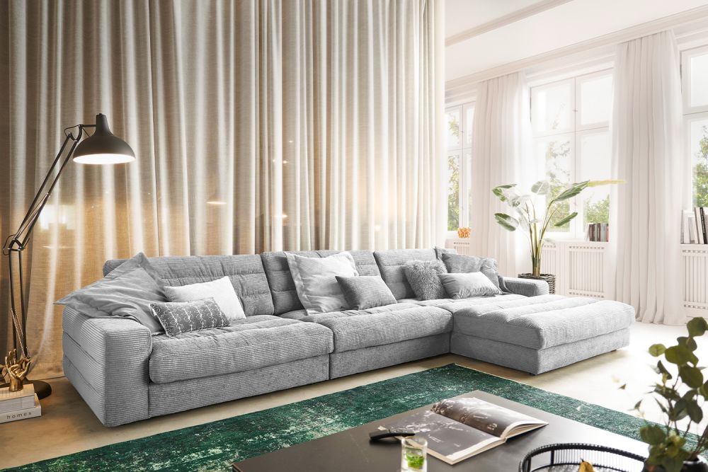 KAWOLA Sofa LANA XL Ecksofa Cord hellgrau Recamiere rechts