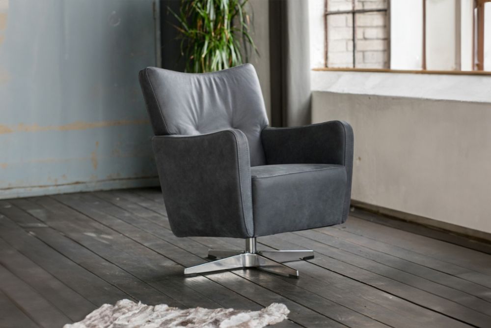 B-Ware KAWOLA Sessel ALINE Drehsessel Sessel Leder schwarz 68x87x72cm (B/H/T)