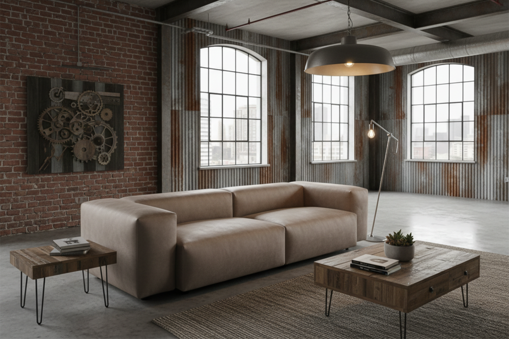 KAWOLA Sofa CELESTE 4-Sitzer Lederfaserstoff anthrazit
