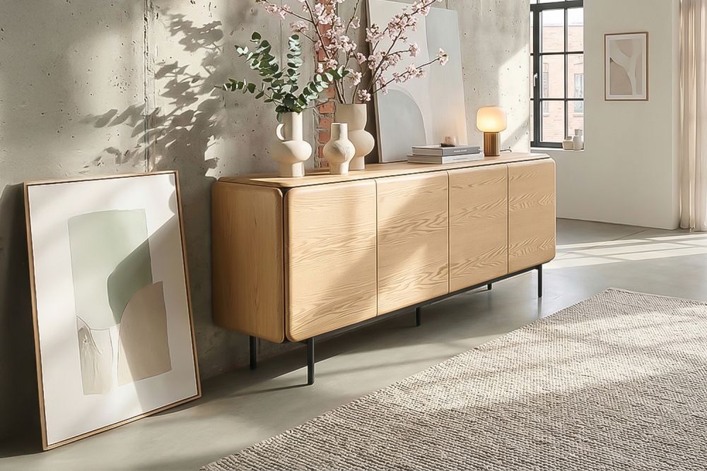 KAWOLA Sideboard AVRIL 4 Türen Eiche braun