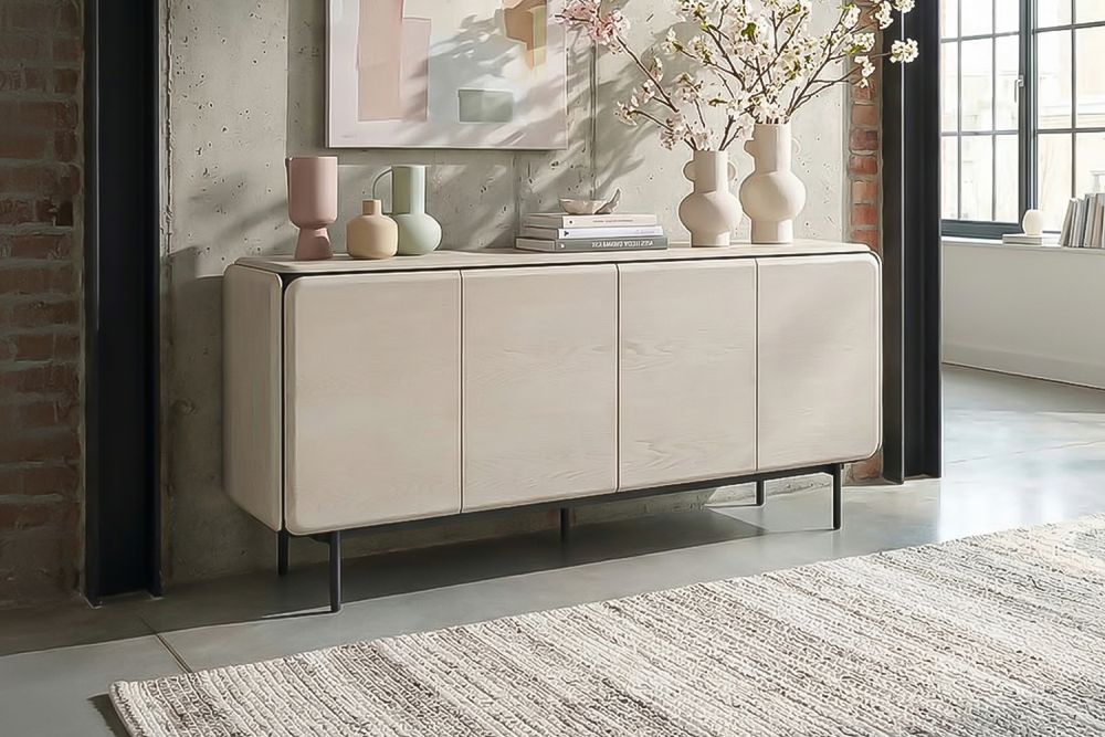 KAWOLA Sideboard AVRIL 4 Türen Eiche grau