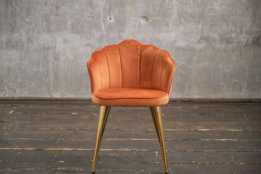 B-Ware KAWOLA Stuhl SALLY Esszimmerstuhl Velvet orange Fuß gold