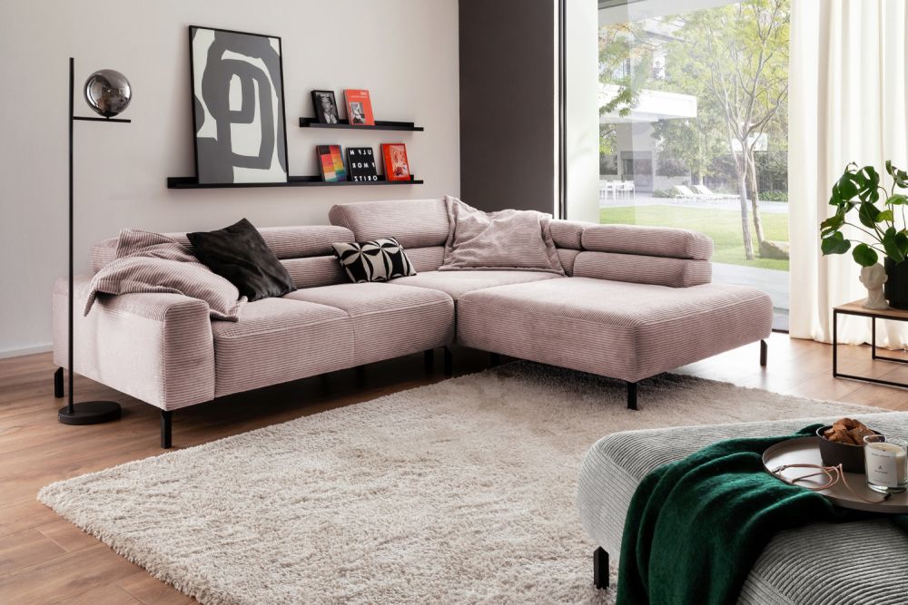 KAWOLA Sofa DELIA Ecksofa Cord rosa