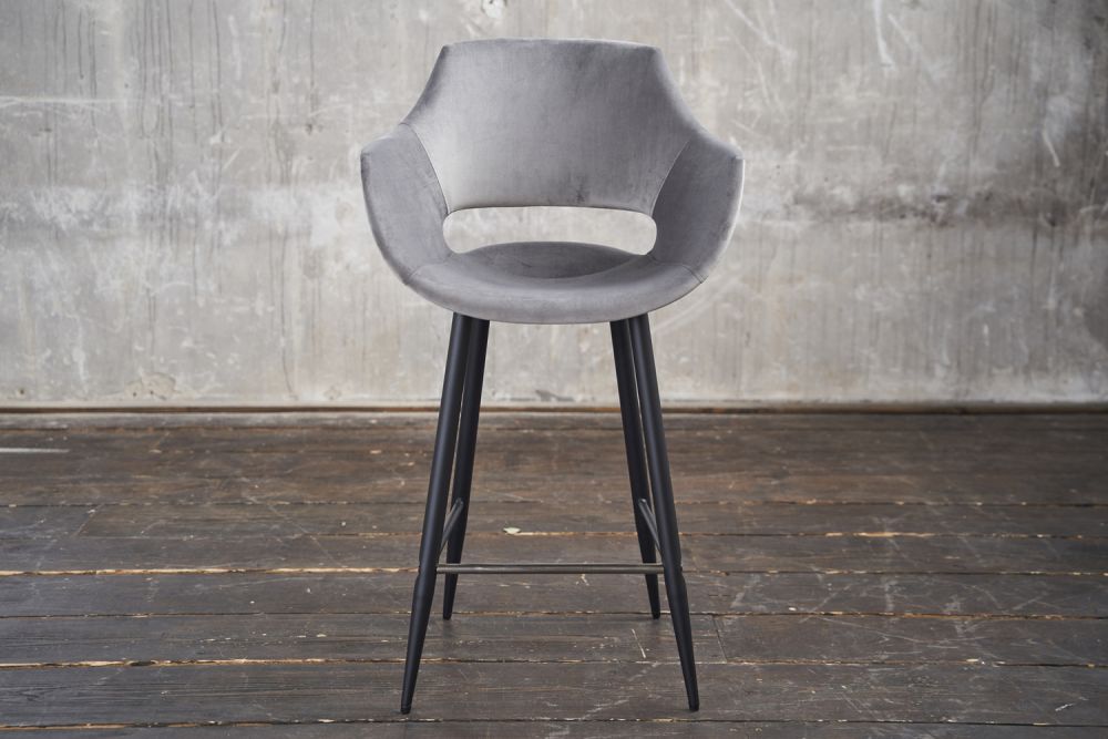 B-Ware KAWOLA Thekenhocker ZAJA Barstuhl Sitzhöhe 65 cm Velvet grau