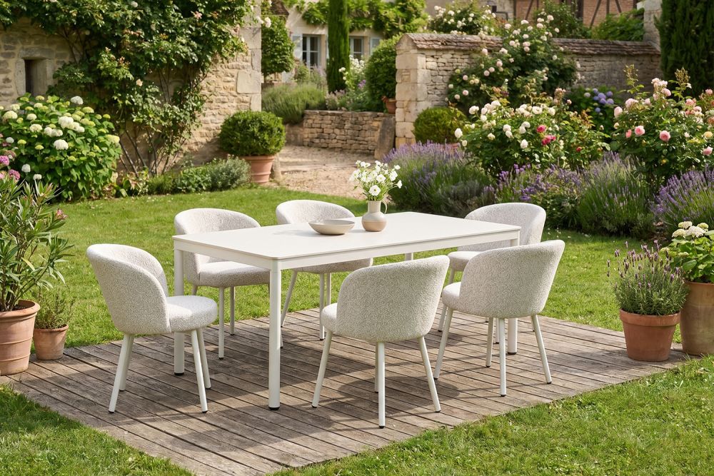 KAWOLA Gartenmöbel Set INDUS 7-tlg. Aluminium cremefarben